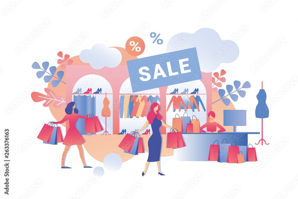 Sale Fashion Clothes in Womens Store Cartoon. Sale Fashion Clothes in Womens Store Cartoon.