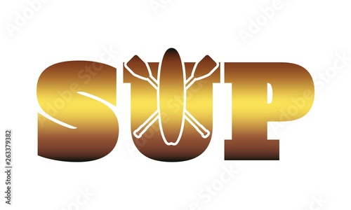 Surfboard and paddles. Surfing graphic and emblem for web design or print. Stand up paddle boarding