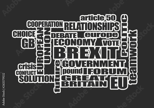 United Kingdom exit from Europe relative words cloud. Brexit named politic process.