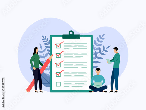 Survey report, checklist, questionnaire, business concept vector illustration