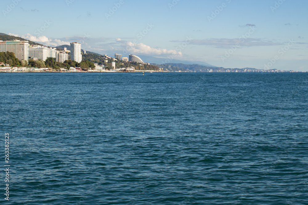 View of the city coast from the sea View of the city coast from the sea