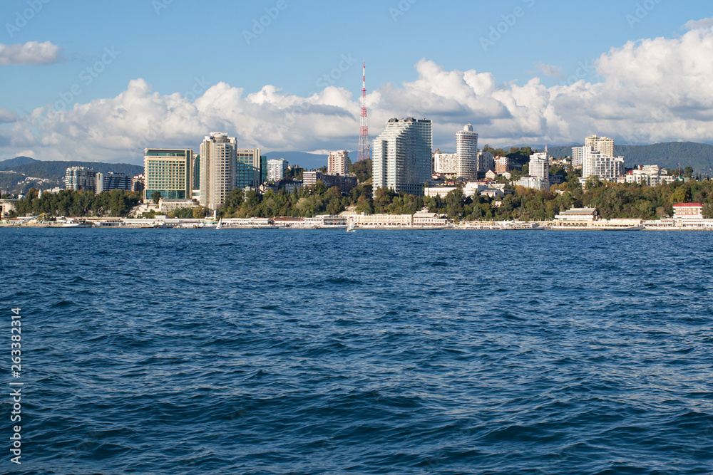 Fototapeta premium View of the city coast from the sea