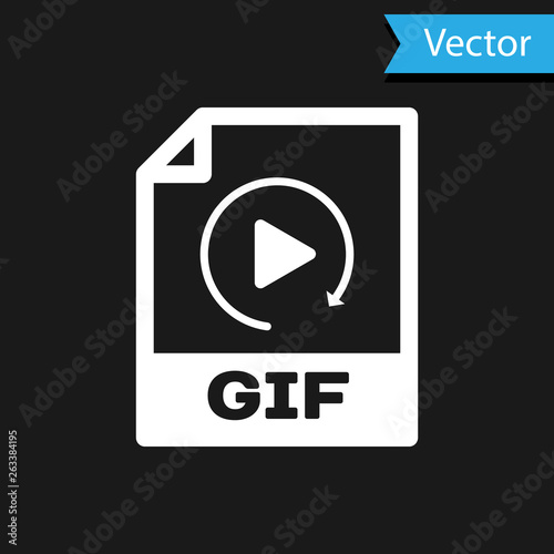 White GIF file document icon. Download gif button icon isolated on black background. GIF file symbol. Vector Illustration
