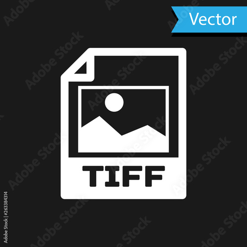 White TIFF file document icon. Download tiff button icon isolated on black background. TIFF file symbol. Vector Illustration