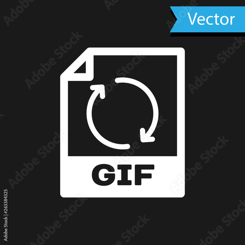 White GIF file document icon. Download gif button icon isolated on black background. GIF file symbol. Vector Illustration