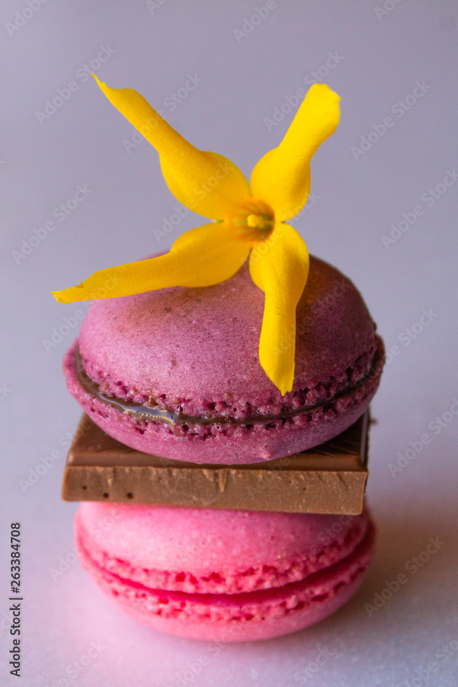 Pyramid of sweets. Multicolored cookies and chocolate. Dessert of sweets Pyramid of sweets. Multicolored cookies and chocolate. Dessert of sweets