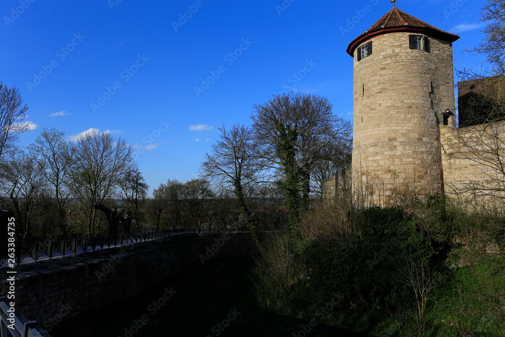 The city walls with defensive moat of Muhlhausen