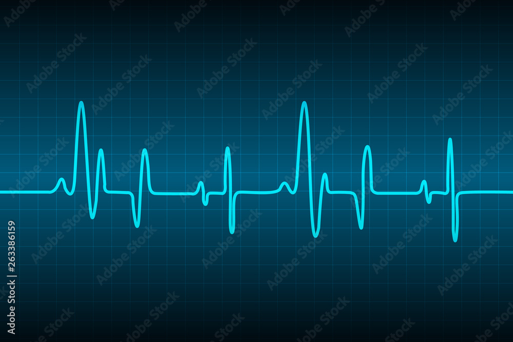Blue Heart pulse monitor with signal. Heart beat. icon. ekg. vector background