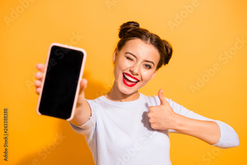 Εκτύπωση καμβά Close up photo of charming beautiful attractive lady offering suggesting recomme