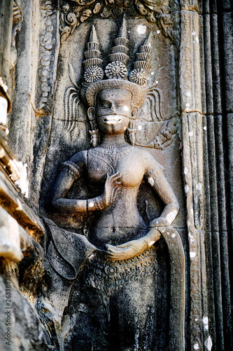 Bas-relief stone carving  Angkor Wat  Siem Reap  Cambodia