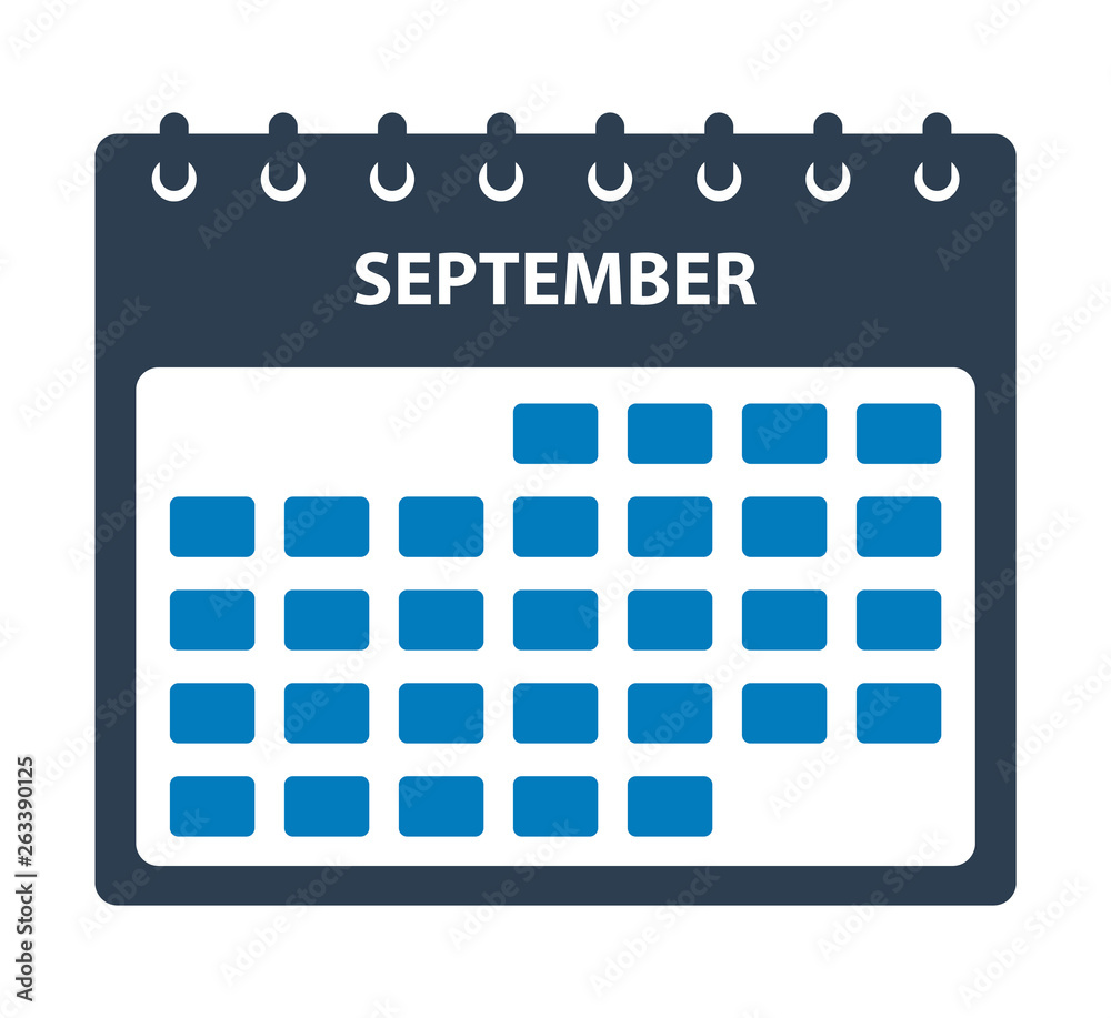 September Calendar Icon. Flat style vector EPS. September Calendar Icon. Flat style vector EPS.