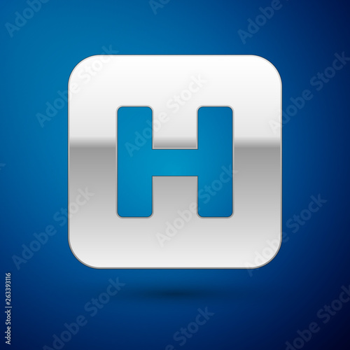 Silver Hospital sign icon isolated on blue background. Vector Illustration