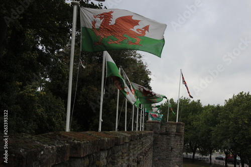 Welsh flags on castle