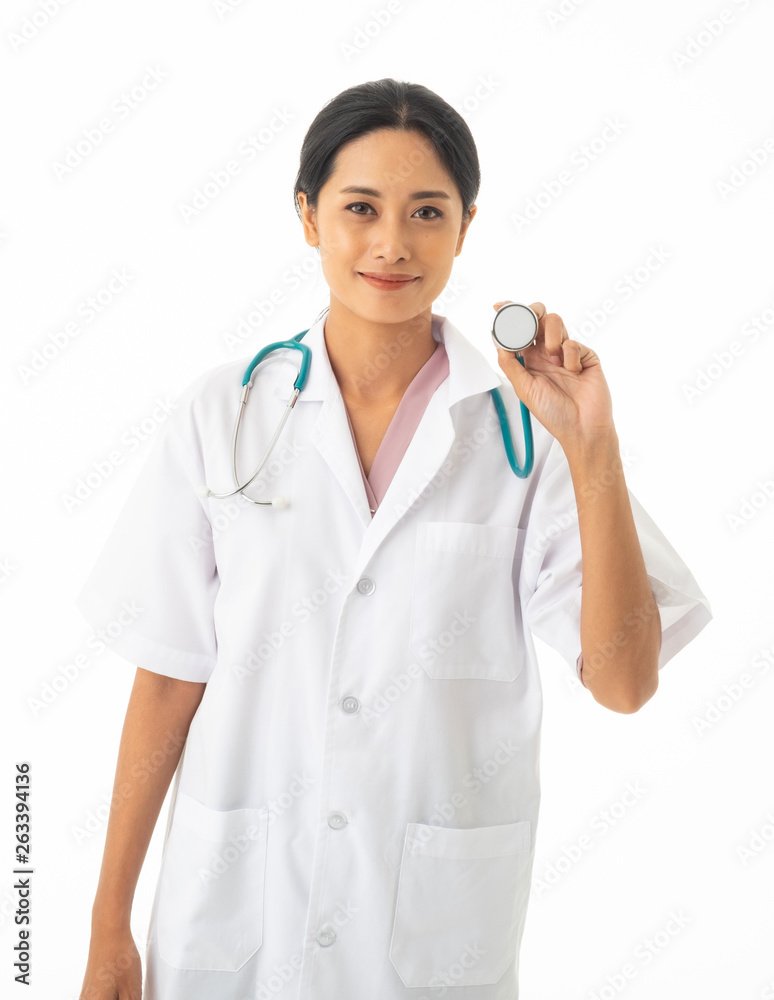 Asia Woman Doctor, with stethoscope isolated on white. Asia Woman Doctor, with stethoscope isolated on white.