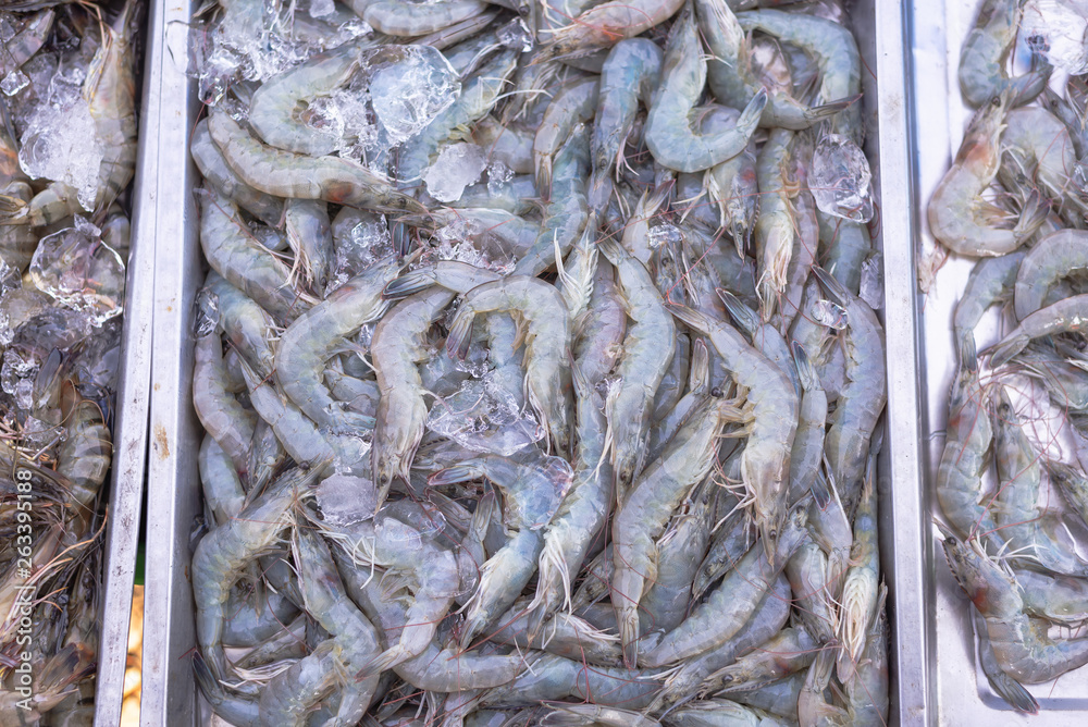 Raw fresh Shrimp on ice sell in market
