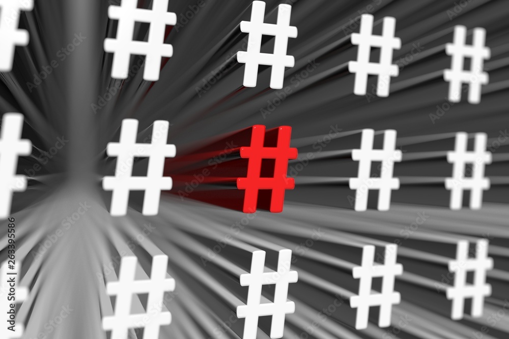 Obraz premium HASHTAG concept blurred background 3d render illustration