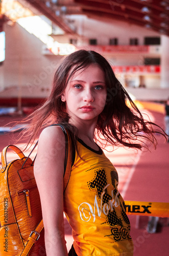 sport girl in track and field athletics playpen