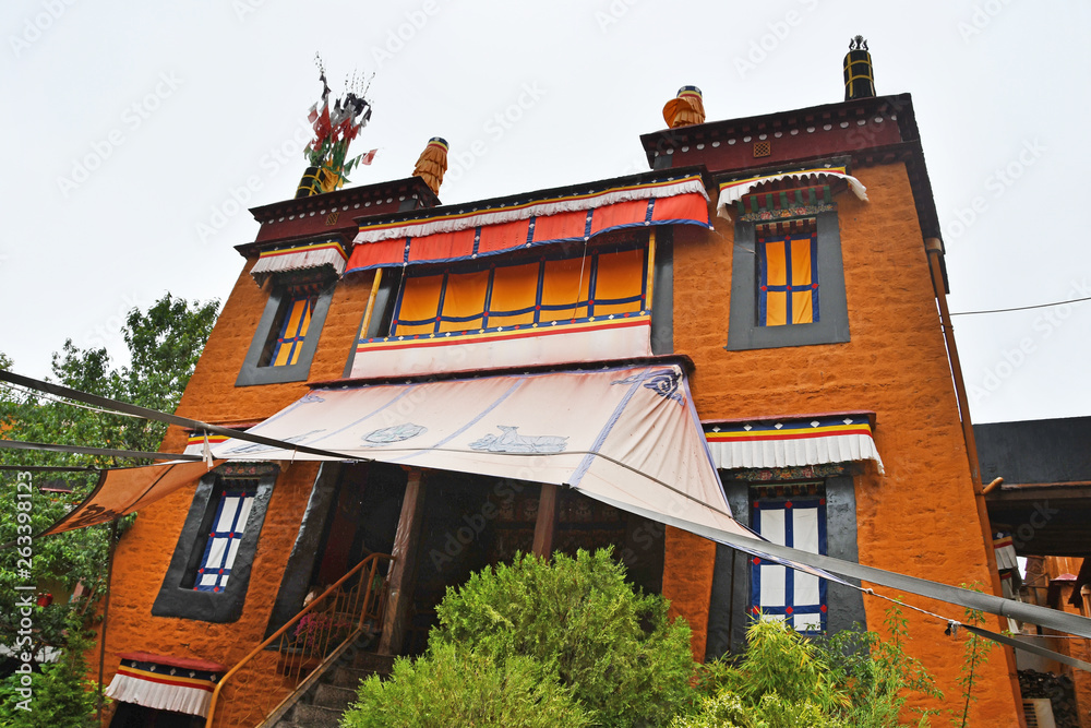 Tibet, Lhasa, China. One of the oldest Buddhist monasteries  Canggy in rainy weather