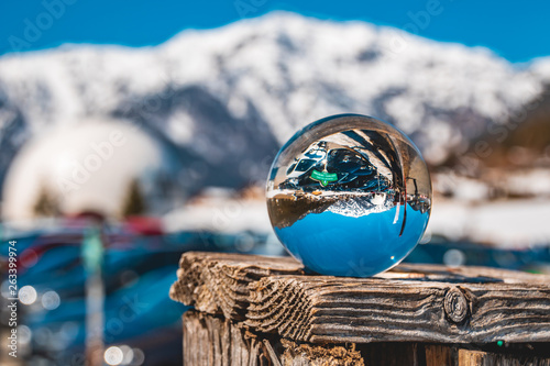 Crystal ball alpine winter landscape shot at the famous Steinplatte-Waidring-Tyrol-Austria photo