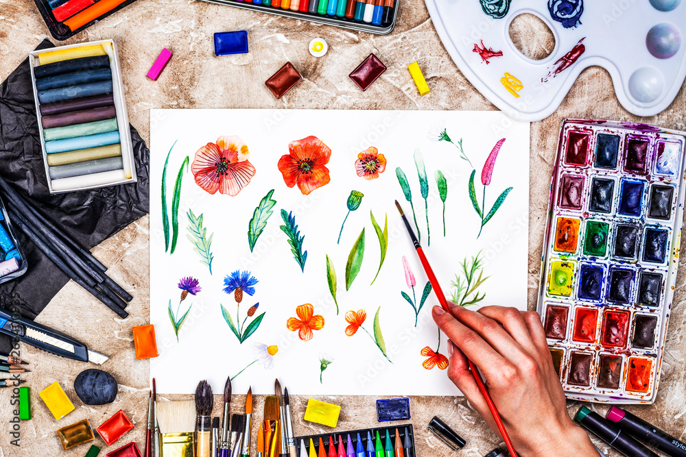 Fototapeta premium Watercolor flowers set