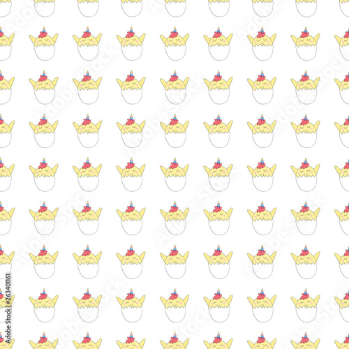 Seamless pattern cute chick cartoon hand drawn style.vector and illustration