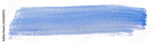 Watercolor paint stroke blue on paper isolated on white.