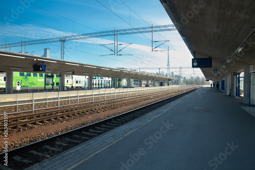Kouvola, Finland - April 18, 2019: Train on the station at morning