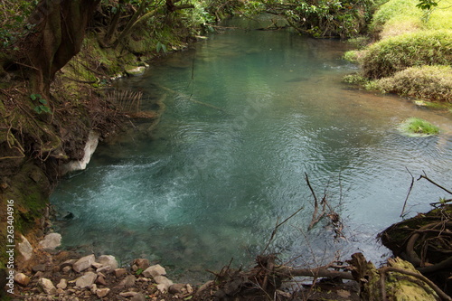 Volcanic spring in Rio Celeste in Parque Nacional Volcan Tenorio in Costa Rica w photo