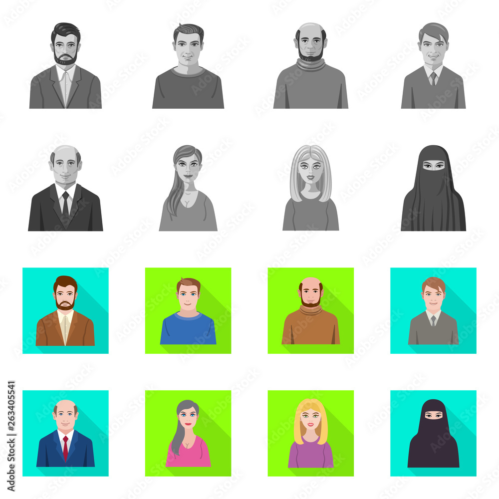Vector design of hairstyle and profession sign. Collection of hairstyle and character stock symbol for web. Vector design of hairstyle and profession sign. Collection of hairstyle and character stock symbol for web.