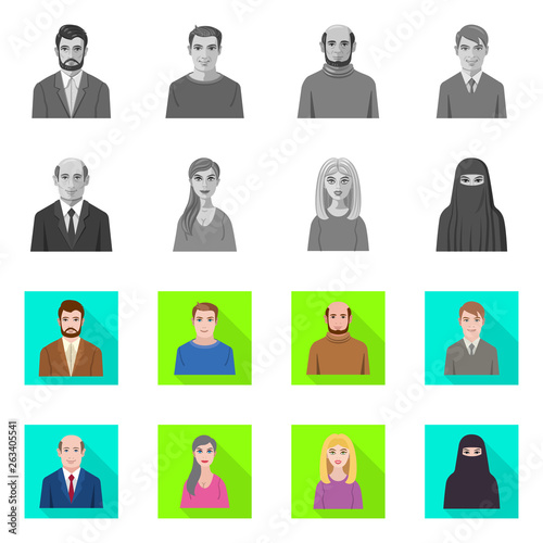 Vector design of hairstyle and profession  sign. Collection of hairstyle and character  stock symbol for web.