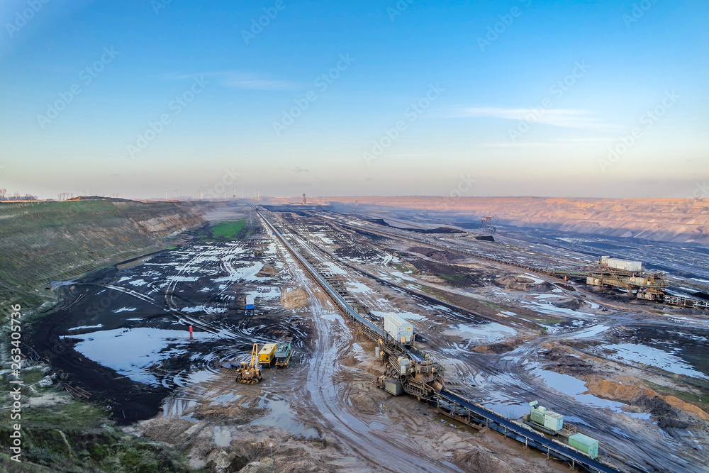A large brown coal open cast pit mine by Garzweiler in Germany