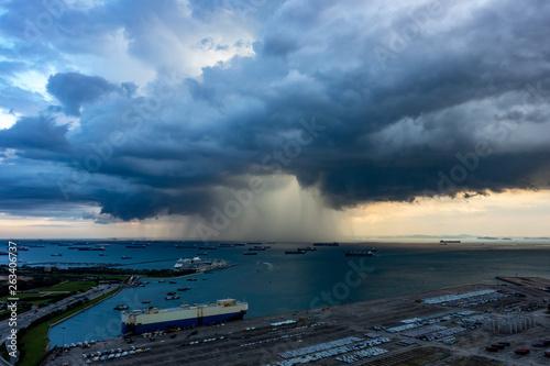 Photography Cloudburst or Guerrilla rainstorm at Singapore port