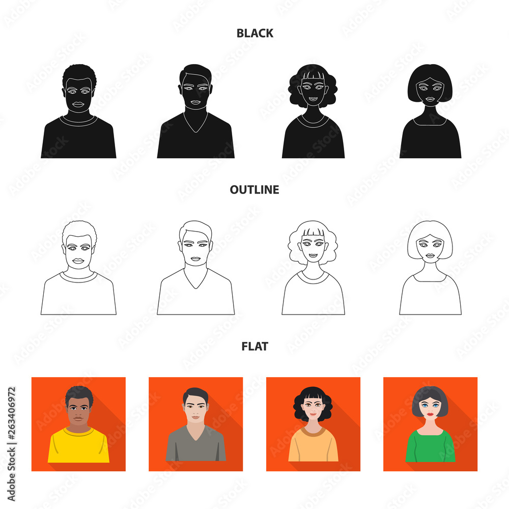 Vector design of hairstyle and profession sign. Set of hairstyle and character vector icon for stock. Vector design of hairstyle and profession sign. Set of hairstyle and character vector icon for stock.