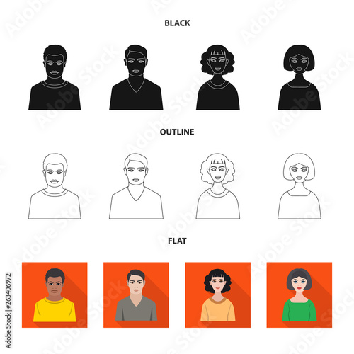 Vector design of hairstyle and profession  sign. Set of hairstyle and character  vector icon for stock.