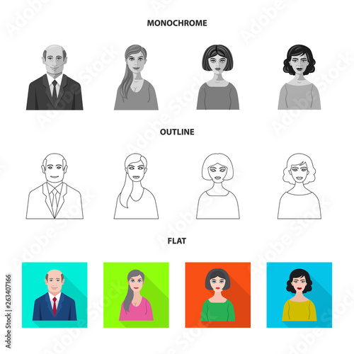 Vector illustration of hairstyle and profession  logo. Set of hairstyle and character  vector icon for stock.