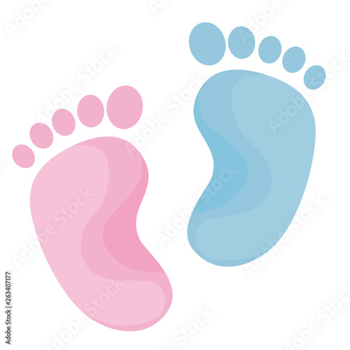 Baby foot print. Blue and pink colors
