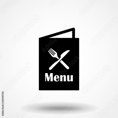 Restaurant menu label black icon isolated on white background. Vector stock illustration EPS 10