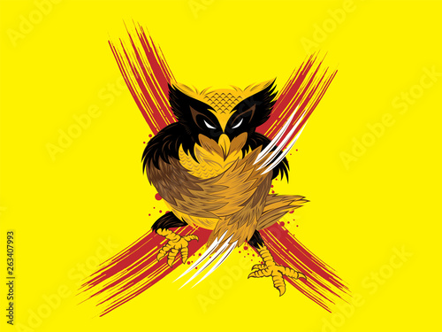 A fury owl with a sharp claws on its wings