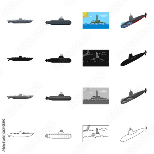 Isolated object of war  and ship sign. Collection of war  and fleet vector icon for stock.