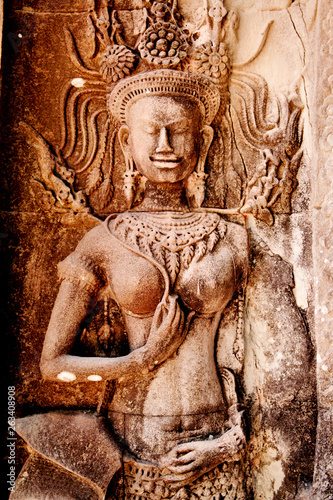 Bas-relief stone carving  Angkor Wat  Siem Reap  Cambodia