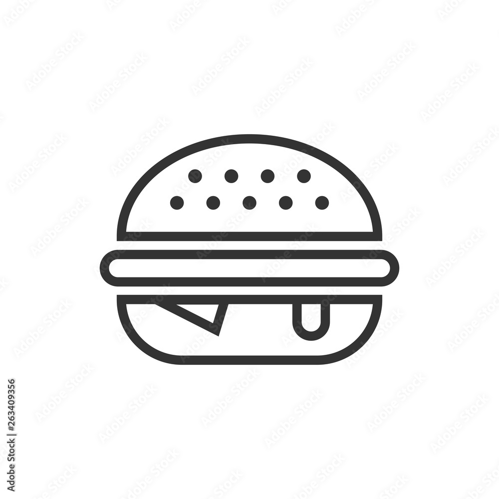 Burger sign icon in flat style. Hamburger vector illustration on white isolated background. Cheeseburger business concept.