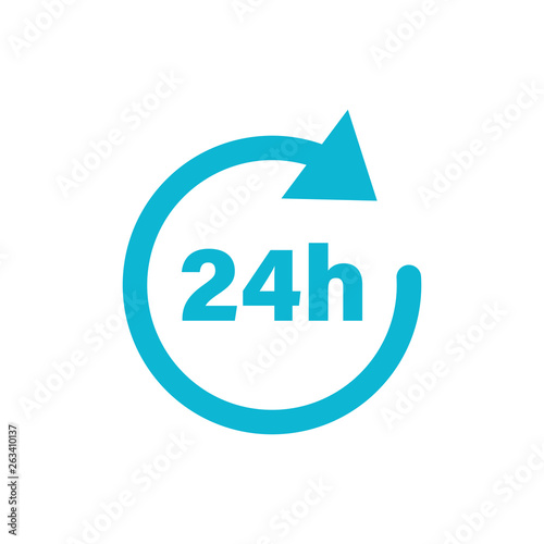 24 hours clock sign icon in flat style. Twenty four hour open vector illustration on white isolated background. Timetable business concept.