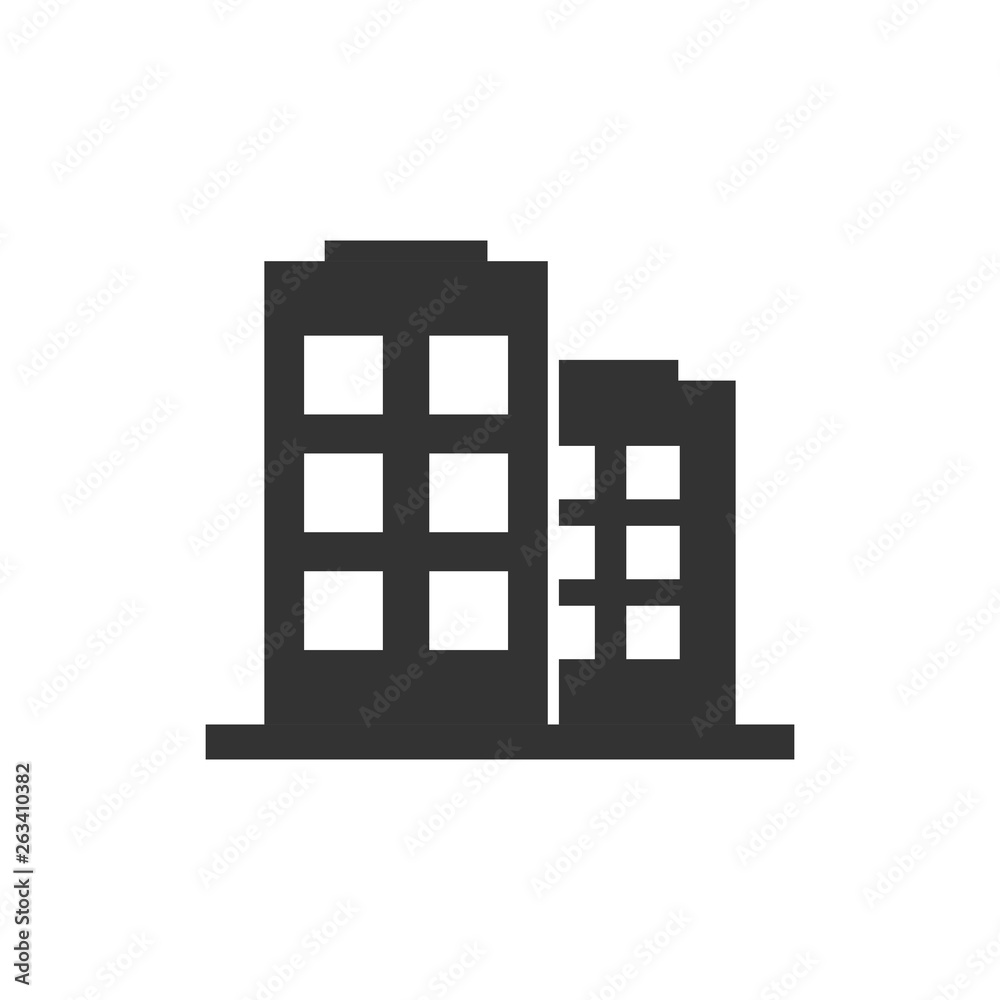 Office building sign icon in flat style. Apartment vector illustration on white isolated background. Architecture business concept. Office building sign icon in flat style. Apartment vector illustration on white isolated background. Architecture business concept.