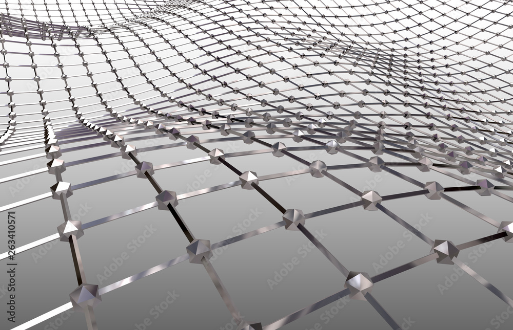 Fototapeta premium Modern abstract surface wave. Metal grid with waves. Futuristic technology concept. Stylized Hi-Tech backdrop. 3d render