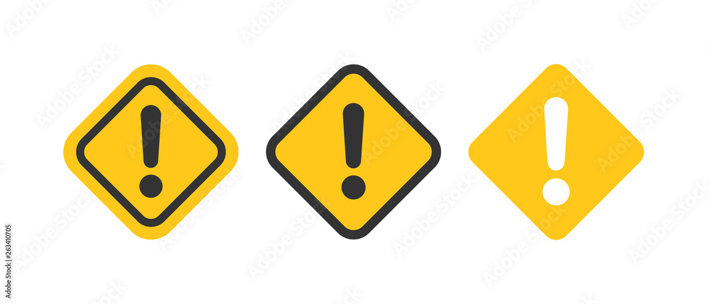 Exclamation mark set icons in flat style. Danger alarm collection vector illustration on white isolated background. Caution risk business concept. Exclamation mark set icons in flat style. Danger alarm collection vector illustration on white isolated background. Caution risk business concept.