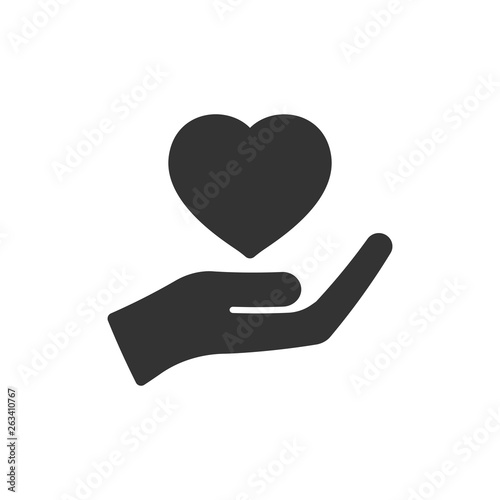 Heart care icon in flat style. Charity vector illustration on white isolated background. Love in hand business concept.