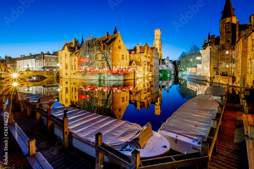 night in Rosary pier of the city of Bruges in Belgium