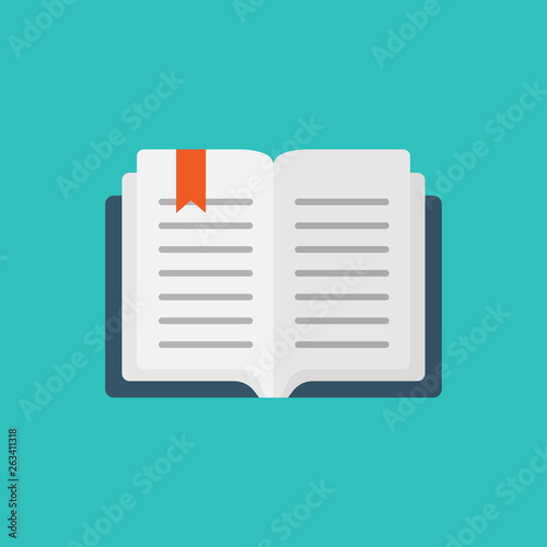 Open book icon in flat style. Literature vector illustration on isolated background. Library business concept.