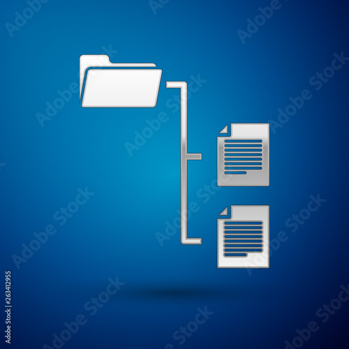 Silver Folder tree icon isolated on blue background. Computer network file folder organization structure flowchart. Vector Illustration