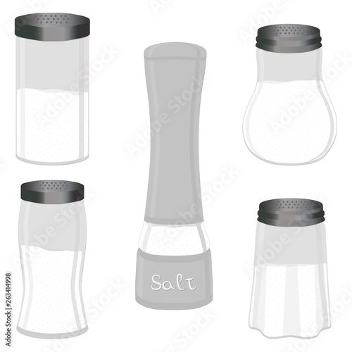 Illustration on theme big set different types glassware filled salt